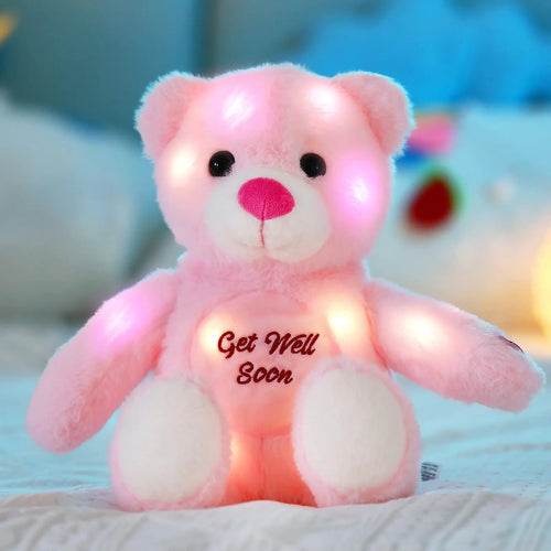Luminous LED Plush Bear Toy - Recordable Comfort Gift in Blue & Pink - ToylandEU