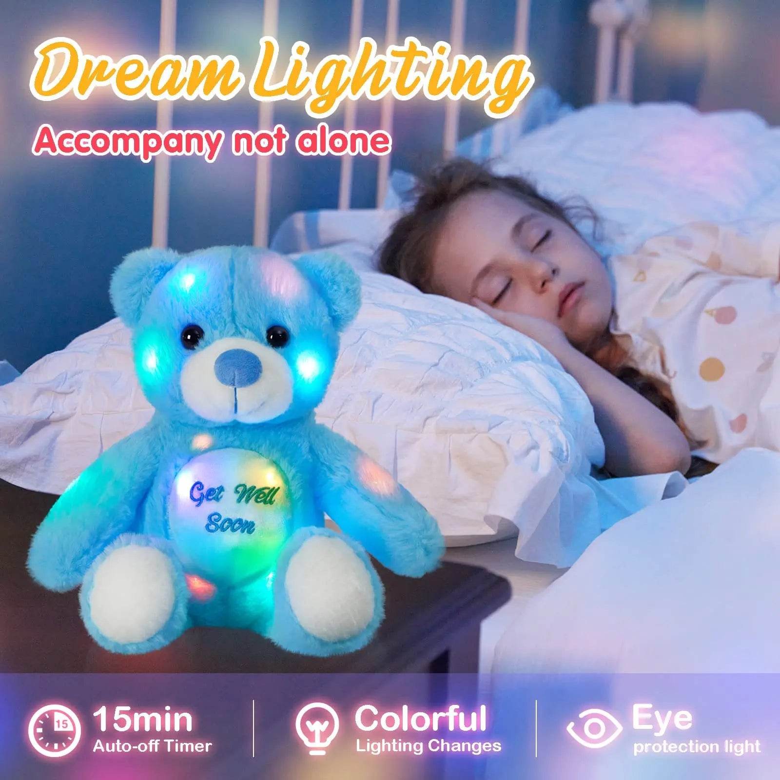 Luminous LED Plush Bear Toy - Recordable Comfort Gift in Blue & Pink - ToylandEU