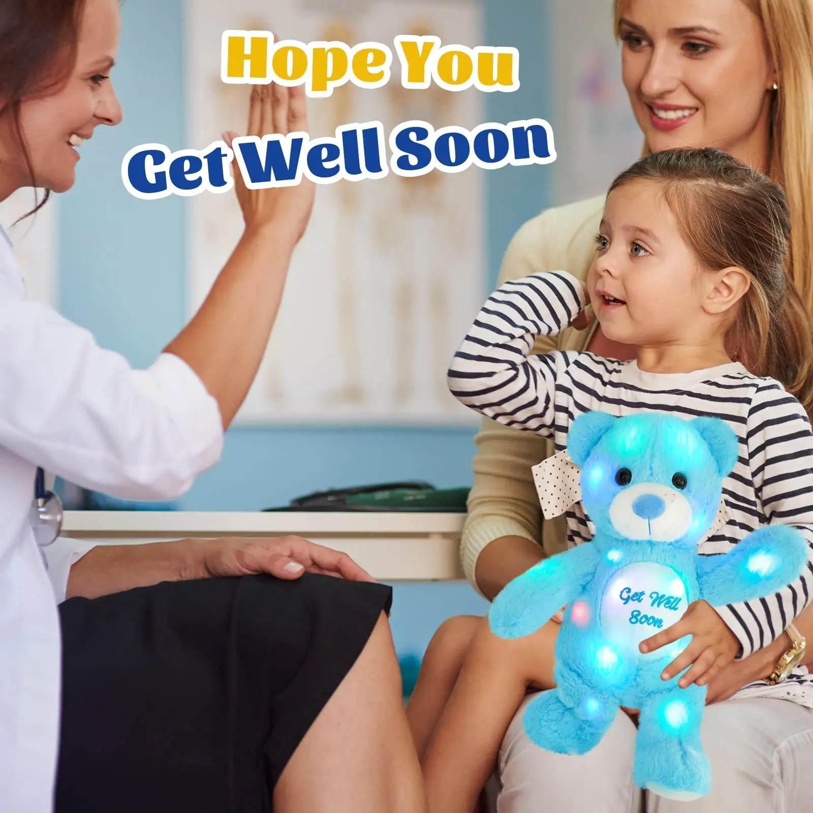 Luminous LED Plush Bear Toy - Recordable Comfort Gift in Blue & Pink - ToylandEU