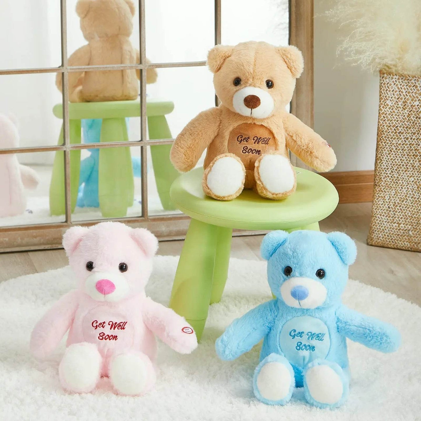 Luminous LED Plush Bear Toy - Recordable Comfort Gift in Blue & Pink - ToylandEU