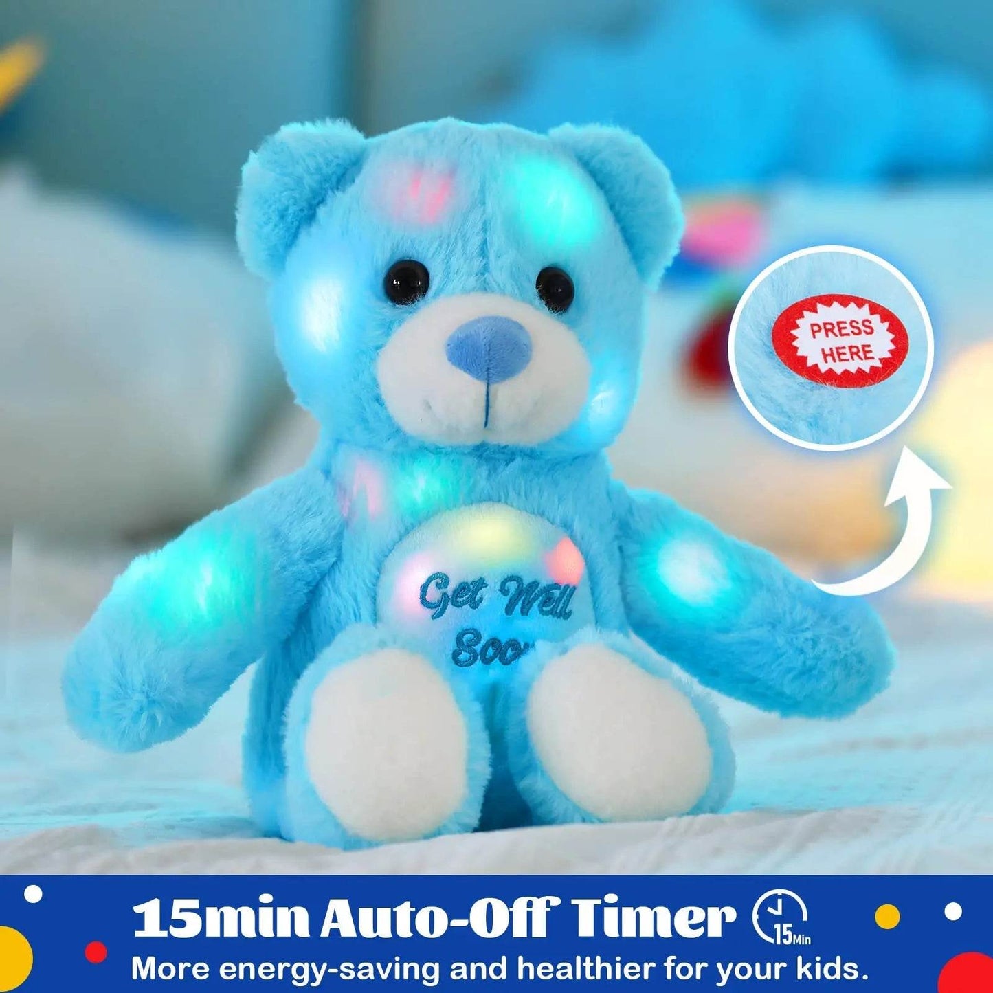 Luminous LED Plush Bear Toy - Recordable Comfort Gift in Blue & Pink - ToylandEU