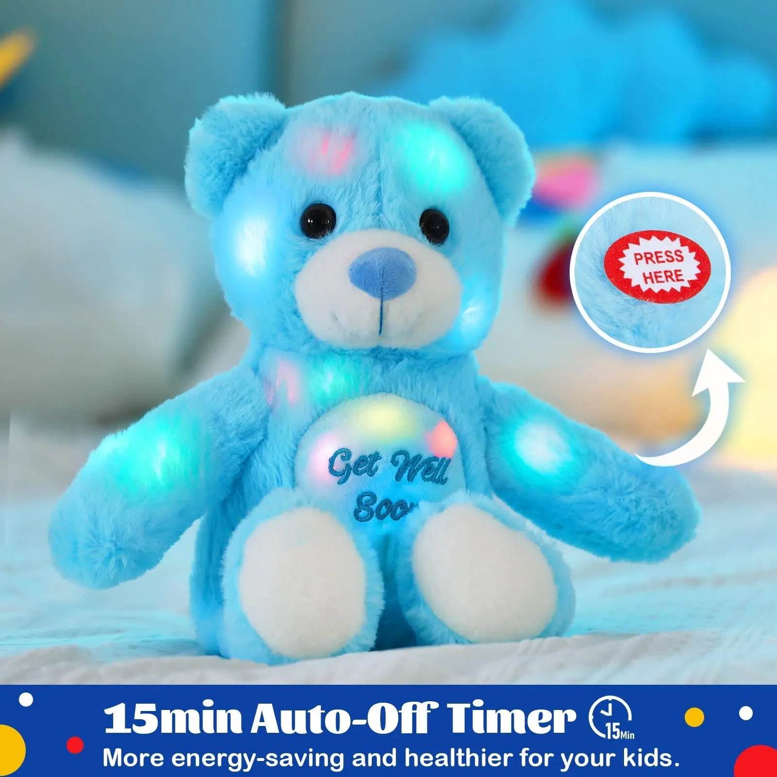 Luminous LED Plush Bear Toy - Recordable Comfort Gift in Blue & Pink - ToylandEU