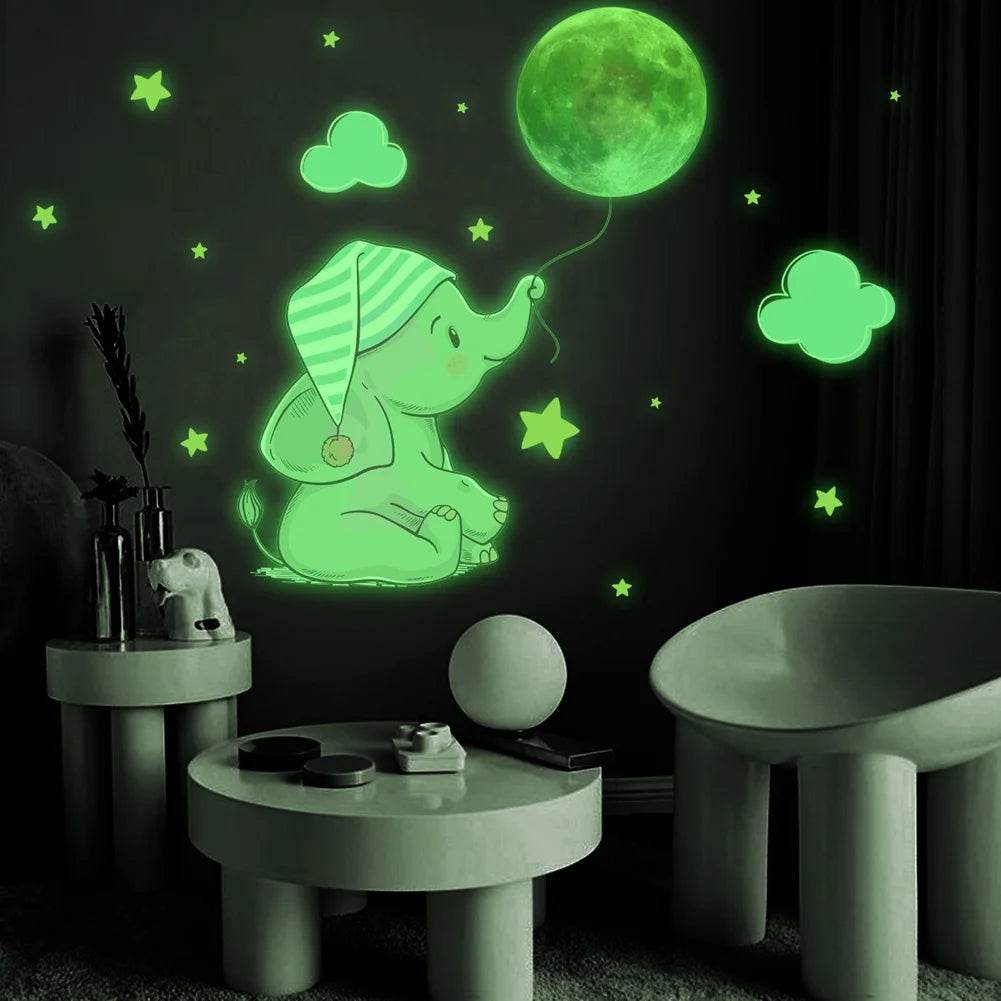 Luminous Wall Sticker Glow In Dark Elephant Moon For Kids - ToylandEU