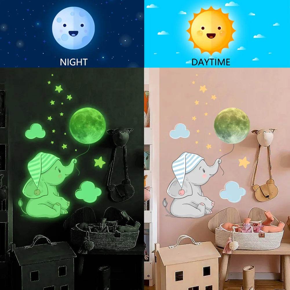 Luminous Wall Sticker Glow In Dark Elephant Moon For Kids - ToylandEU