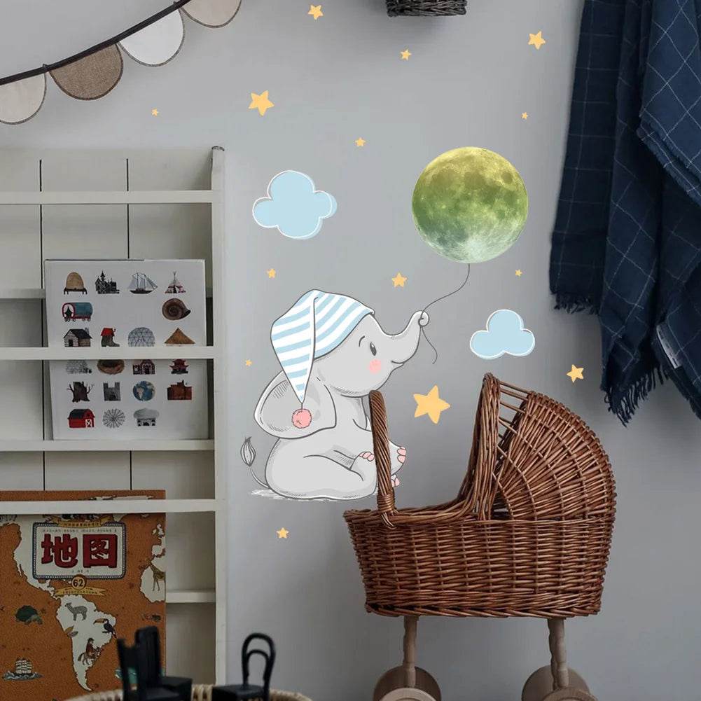 Luminous Wall Sticker Glow In Dark Elephant Moon For Kids - ToylandEU