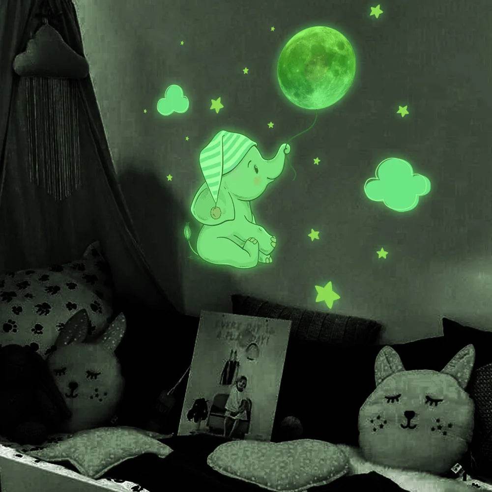Luminous Wall Sticker Glow In Dark Elephant Moon For Kids - ToylandEU