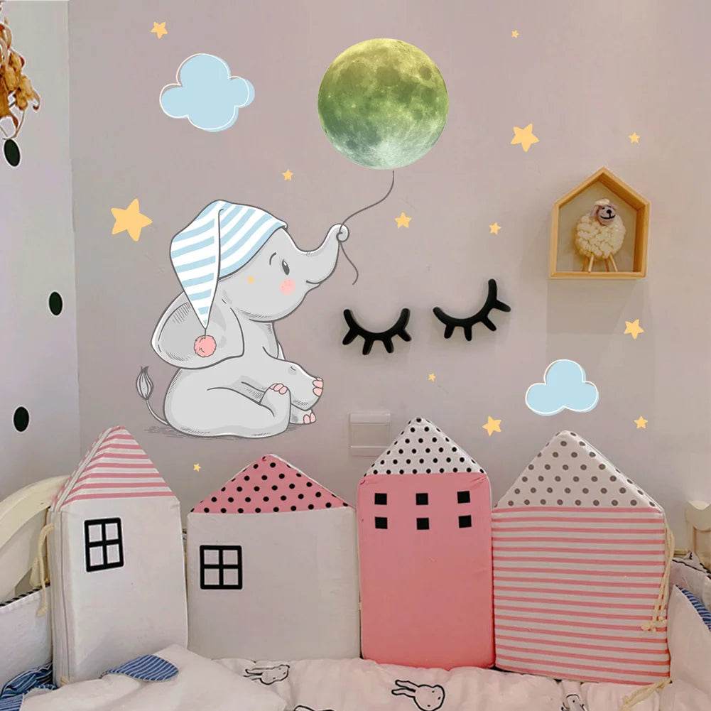 Luminous Wall Sticker Glow In Dark Elephant Moon For Kids - ToylandEU