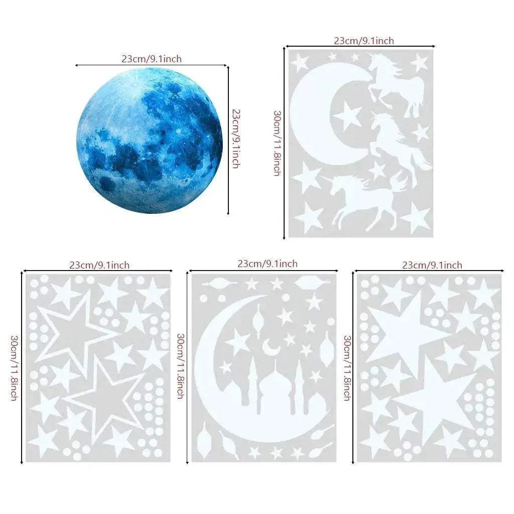  Radiant Moon And Stars Glow Wall Stickers Toyland EU -  ToylandEU™