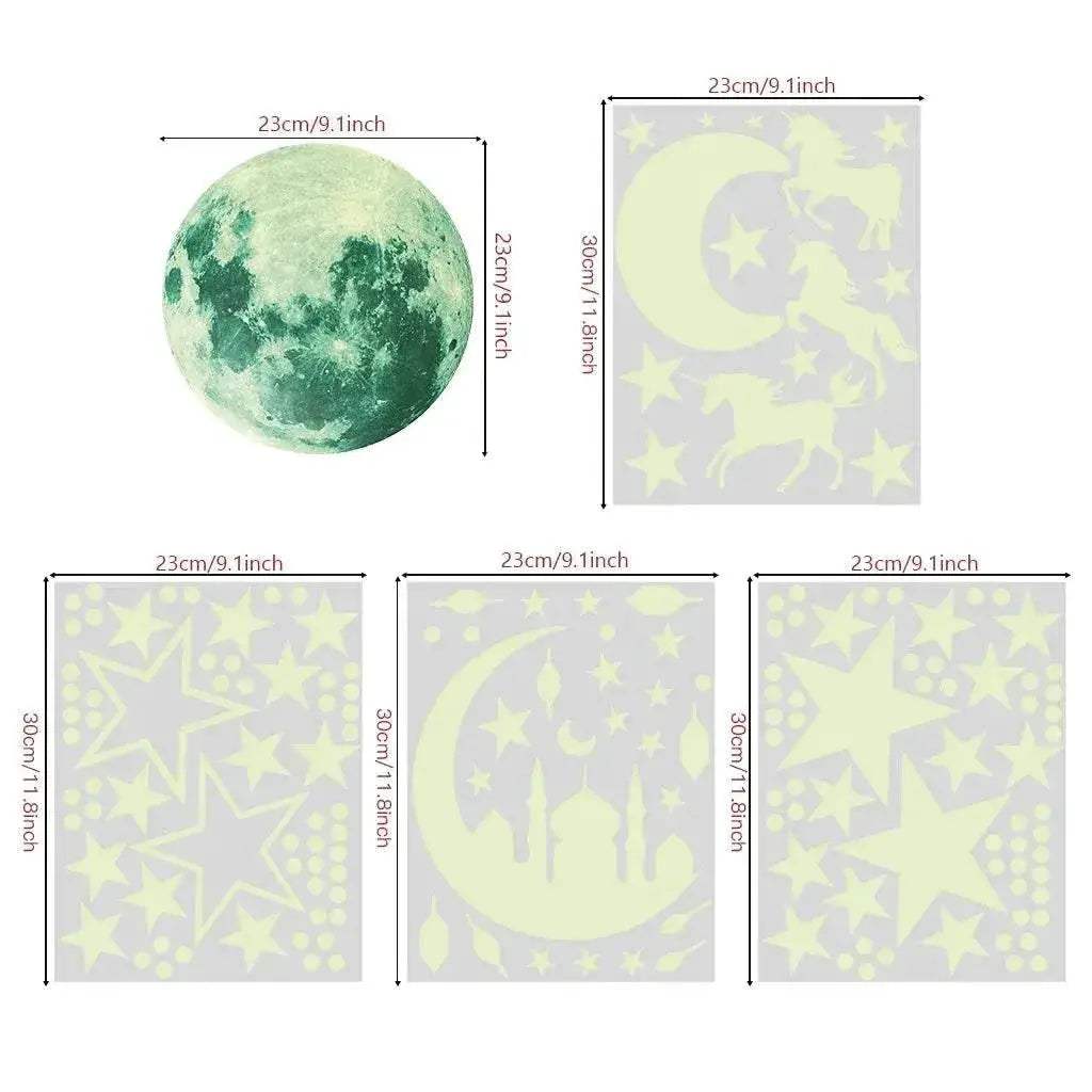  Radiant Moon And Stars Glow Wall Stickers Toyland EU -  ToylandEU™