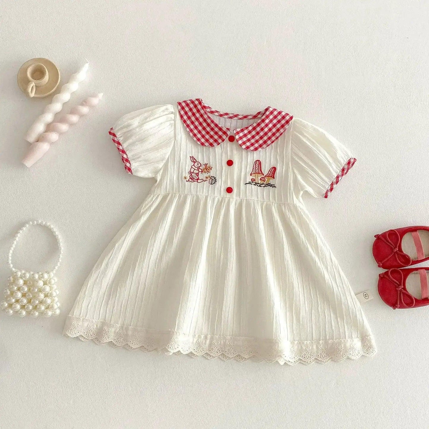  Lux Checkered Bunny Embroidered Cotton Dress Toyland EU -  ToylandEU™