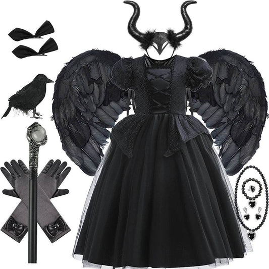 Lux Kids Witch Costume Black Lace Sequin Maleficent Girls - ToylandEU