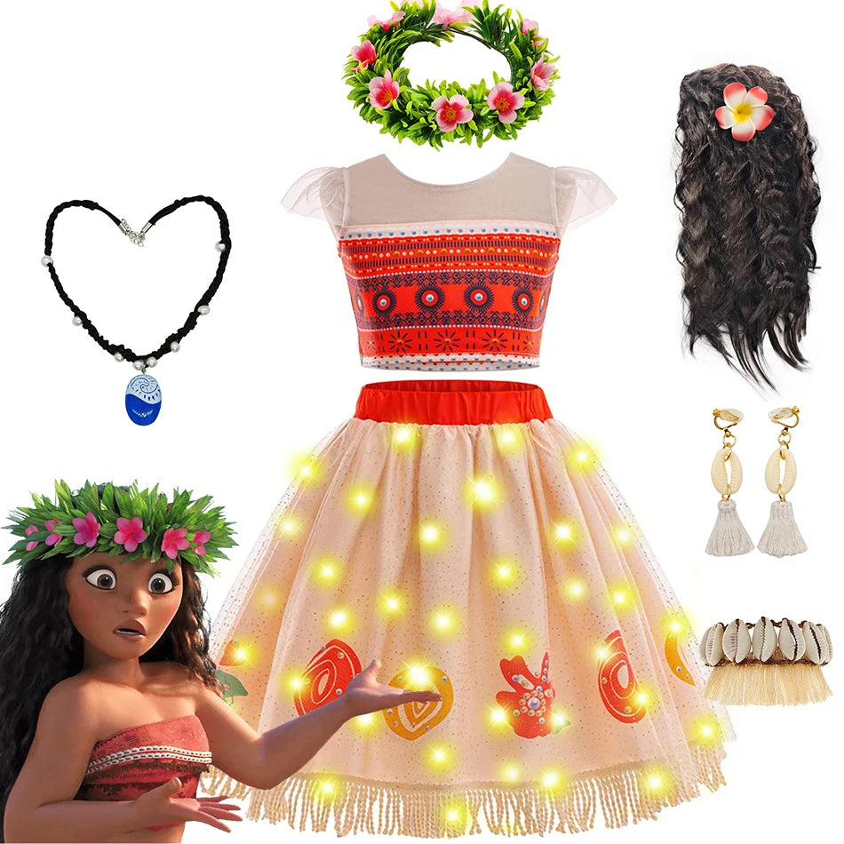 Luxurious Cosplay Dress Set Moana Theme Two Piece Top And Skirt For Girls Halloween Costume - ToylandEU