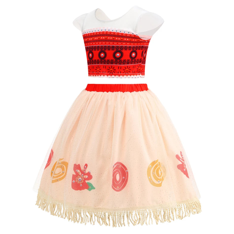 Luxurious Cosplay Dress Set Moana Theme Two Piece Top And Skirt For Girls Halloween Costume - ToylandEU