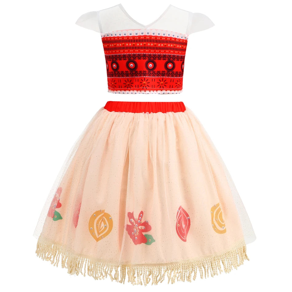 Luxurious Cosplay Dress Set Moana Theme Two Piece Top And Skirt For Girls Halloween Costume - ToylandEU