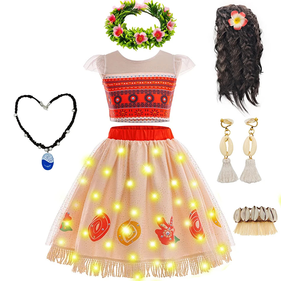 Luxurious Cosplay Dress Set Moana Theme Two Piece Top And Skirt For Girls Halloween Costume - ToylandEU
