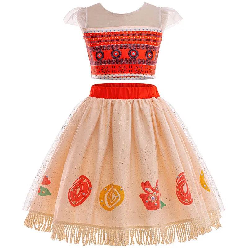 Luxurious Cosplay Dress Set Moana Theme Two Piece Top And Skirt For Girls Halloween Costume - ToylandEU