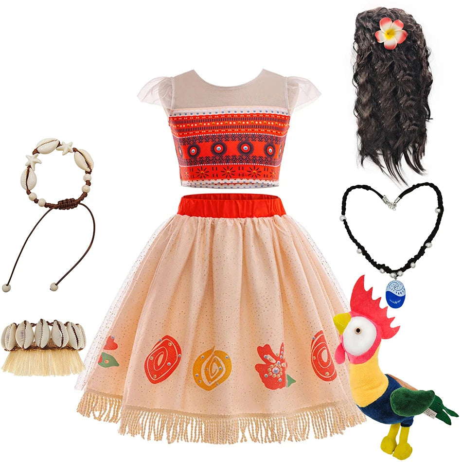 Luxurious Cosplay Dress Set Moana Theme Two Piece Top And Skirt For Girls Halloween Costume - ToylandEU