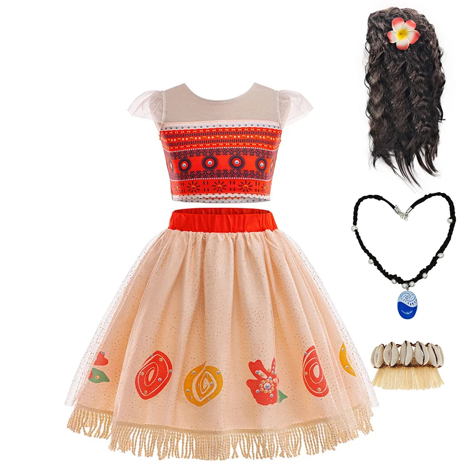 Luxurious Cosplay Dress Set Moana Theme Two Piece Top And Skirt For Girls Halloween Costume - ToylandEU