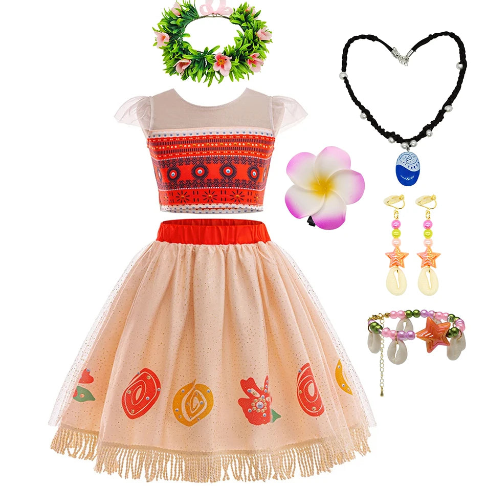 Luxurious Cosplay Dress Set Moana Theme Two Piece Top And Skirt For Girls Halloween Costume - ToylandEU