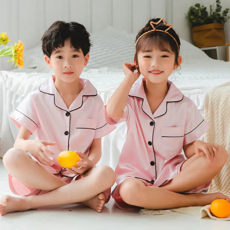 Luxurious Satin Silk Pajama Set Unisex Kids Long Sleeve Silky Loungewear Ages 2 To 14 - ToylandEU