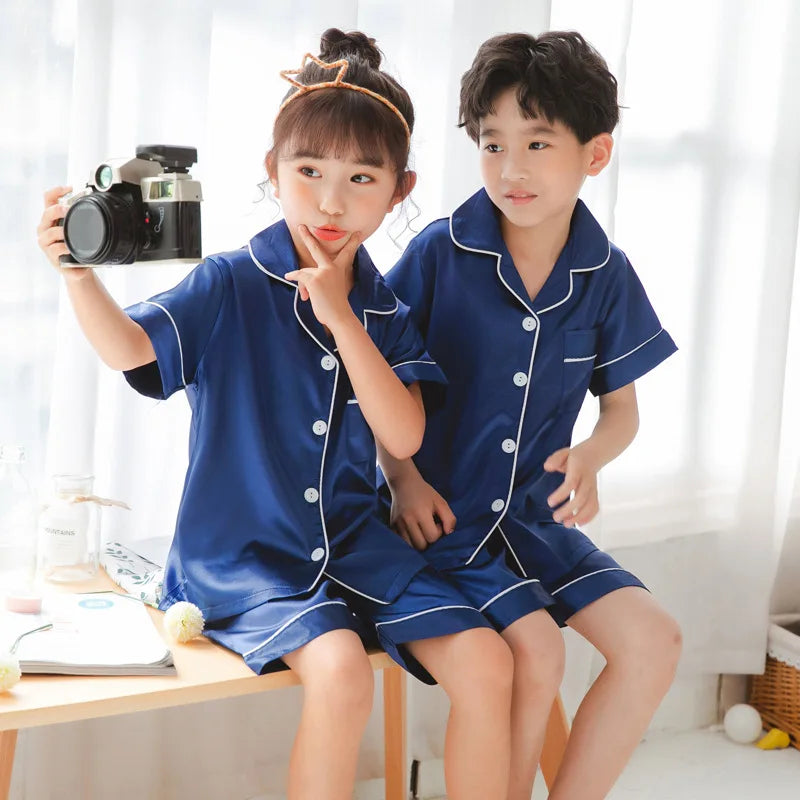 Luxurious Satin Silk Pajama Set Unisex Kids Long Sleeve Silky Loungewear Ages 2 To 14 - ToylandEU
