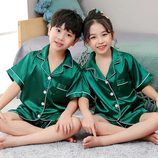 Luxurious Satin Silk Pajama Set Unisex Kids Long Sleeve Silky Loungewear Ages 2 To 14 - ToylandEU