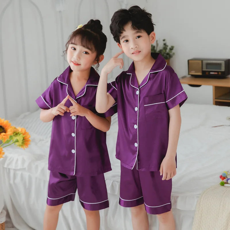Luxurious Satin Silk Pajama Set Unisex Kids Long Sleeve Silky Loungewear Ages 2 To 14 - ToylandEU
