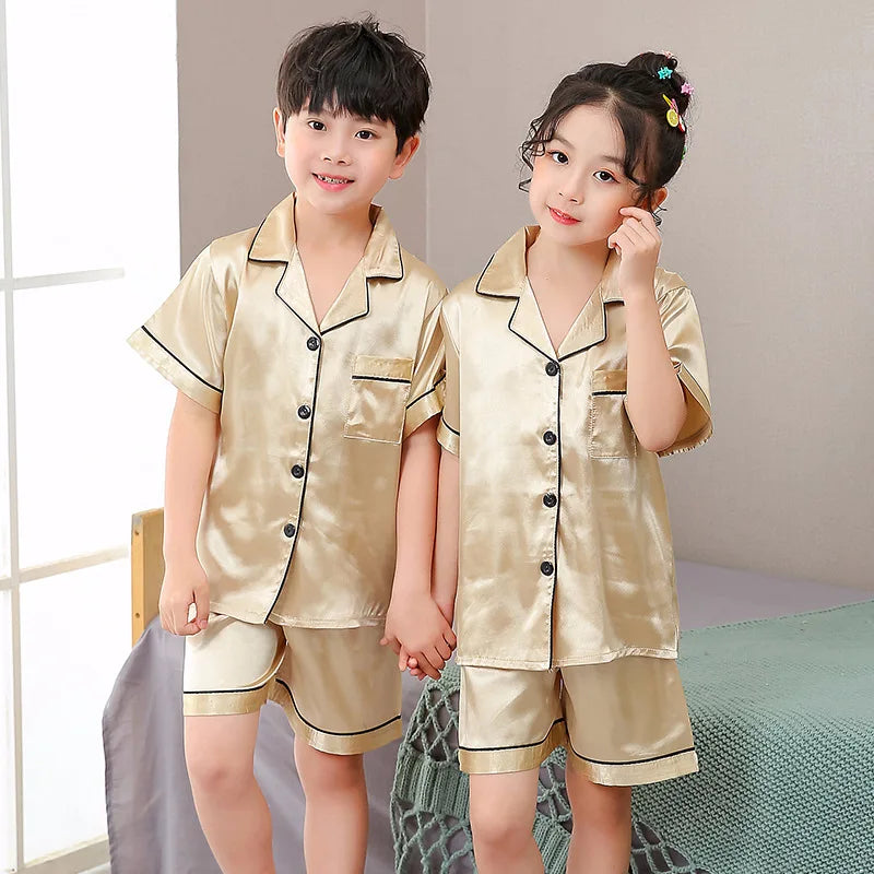 Luxurious Satin Silk Pajama Set Unisex Kids Long Sleeve Silky Loungewear Ages 2 To 14 - ToylandEU