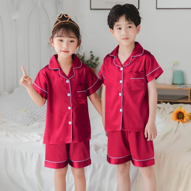 Luxurious Satin Silk Pajama Set Unisex Kids Long Sleeve Silky Loungewear Ages 2 To 14 - ToylandEU