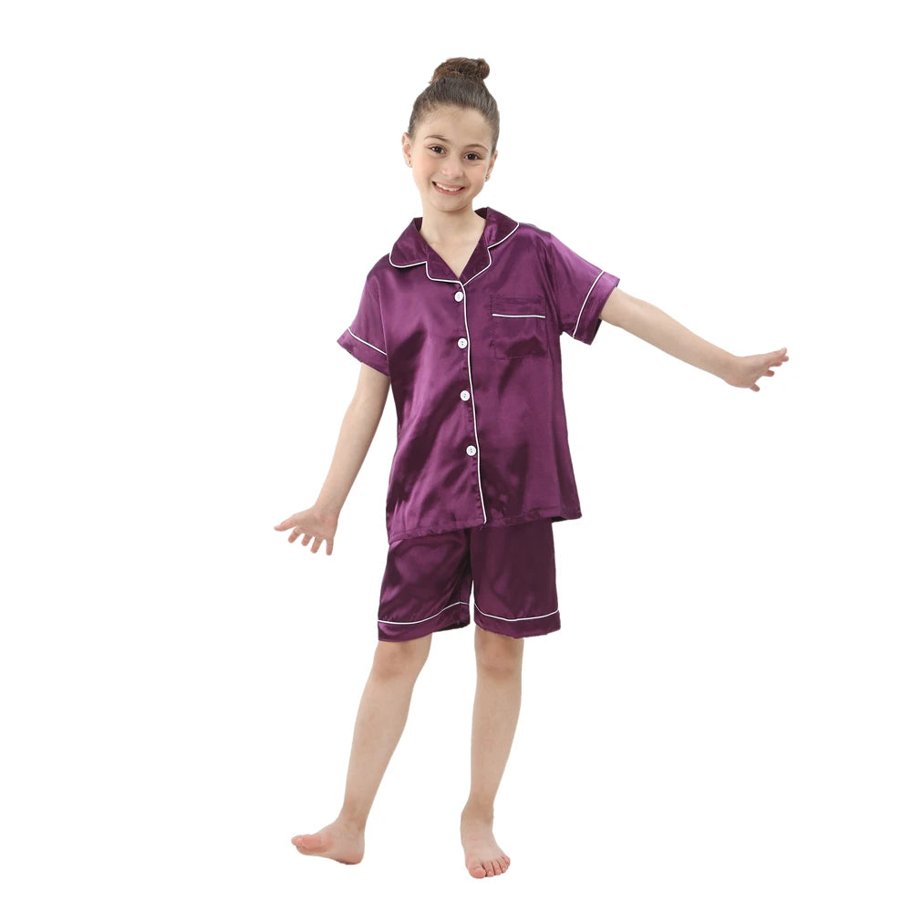 Luxurious Silk Satin Pajama Set For Kids With Turn Down Collar For Boys And Girls Ages 3 To 13 - ToylandEU