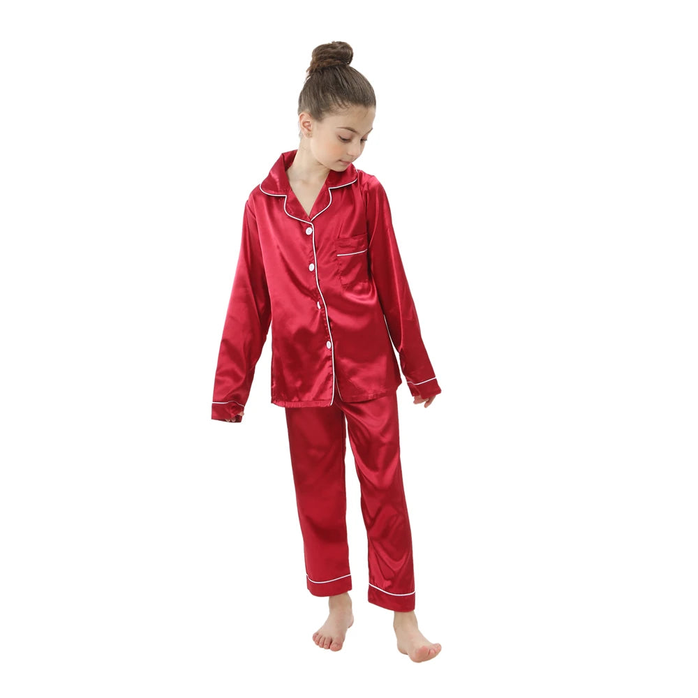 Luxurious Silk Satin Pajama Set For Kids With Turn Down Collar For Boys And Girls Ages 3 To 13 - ToylandEU