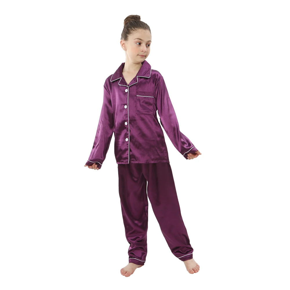 Luxurious Silk Satin Pajama Set For Kids With Turn Down Collar For Boys And Girls Ages 3 To 13 - ToylandEU