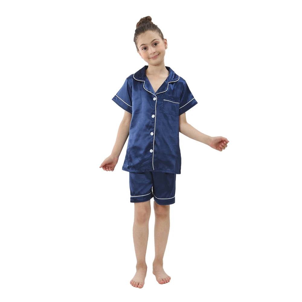 Luxurious Silk Satin Pajama Set For Kids With Turn Down Collar For Boys And Girls Ages 3 To 13 - ToylandEU