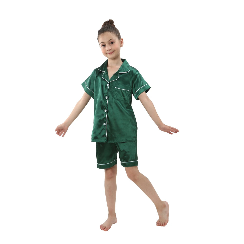 Luxurious Silk Satin Pajama Set For Kids With Turn Down Collar For Boys And Girls Ages 3 To 13 - ToylandEU