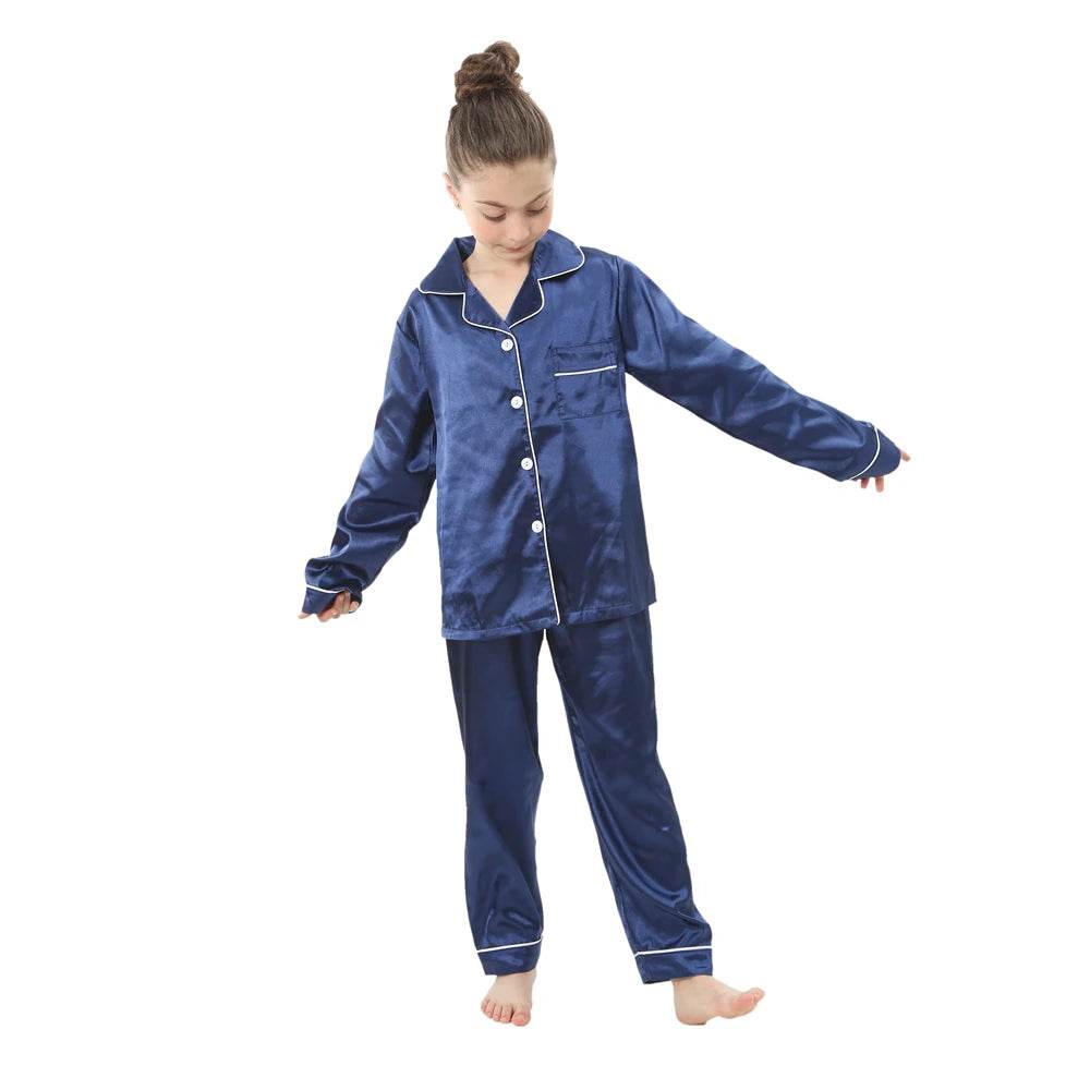 Luxurious Silk Satin Pajama Set For Kids With Turn Down Collar For Boys And Girls Ages 3 To 13 - ToylandEU