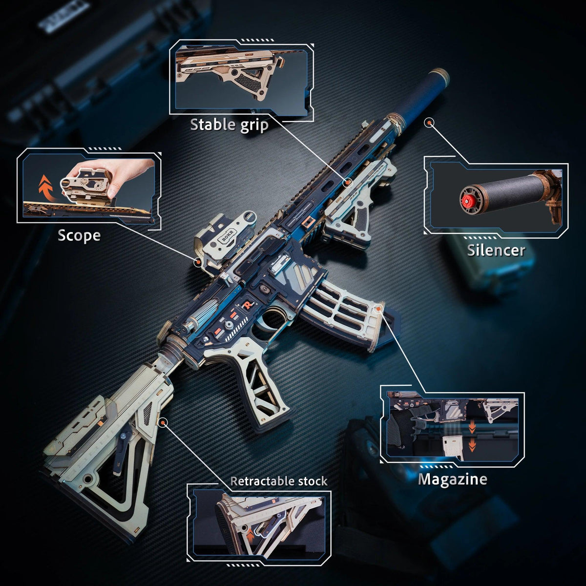 M4A1 Wooden 3D Puzzle | Rubber Band Action | Toylandeu™