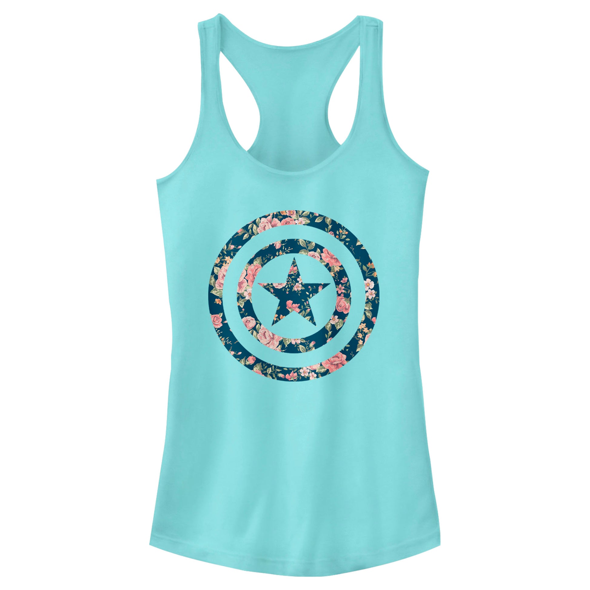 Junior's Marvel Captain Floral Tank Top