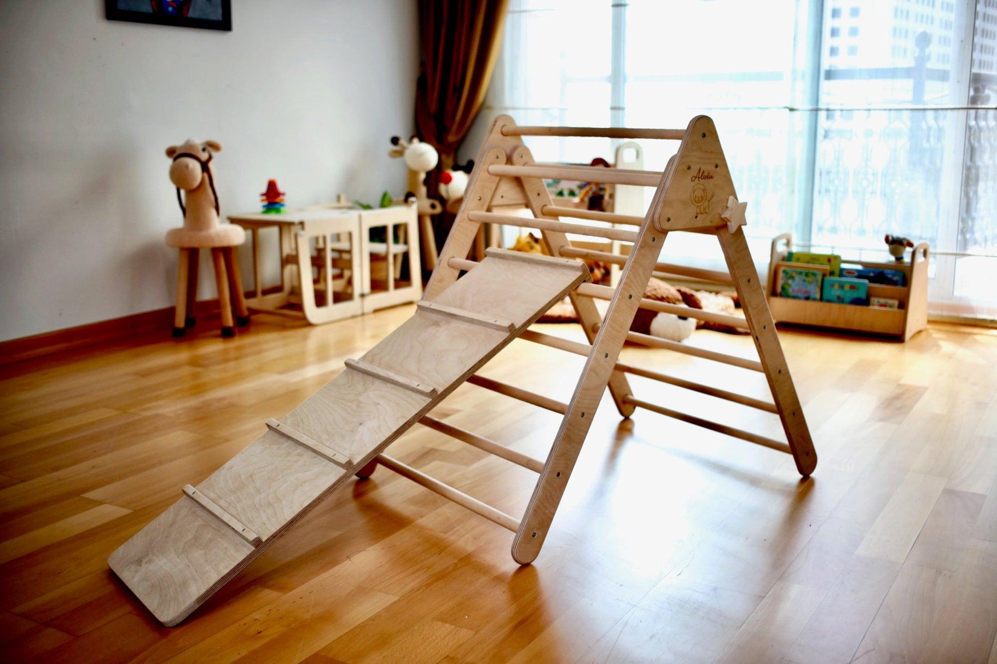 Foldable Climbing Triangle with Ramp and Rockwall/Side Slide - ToylandEU