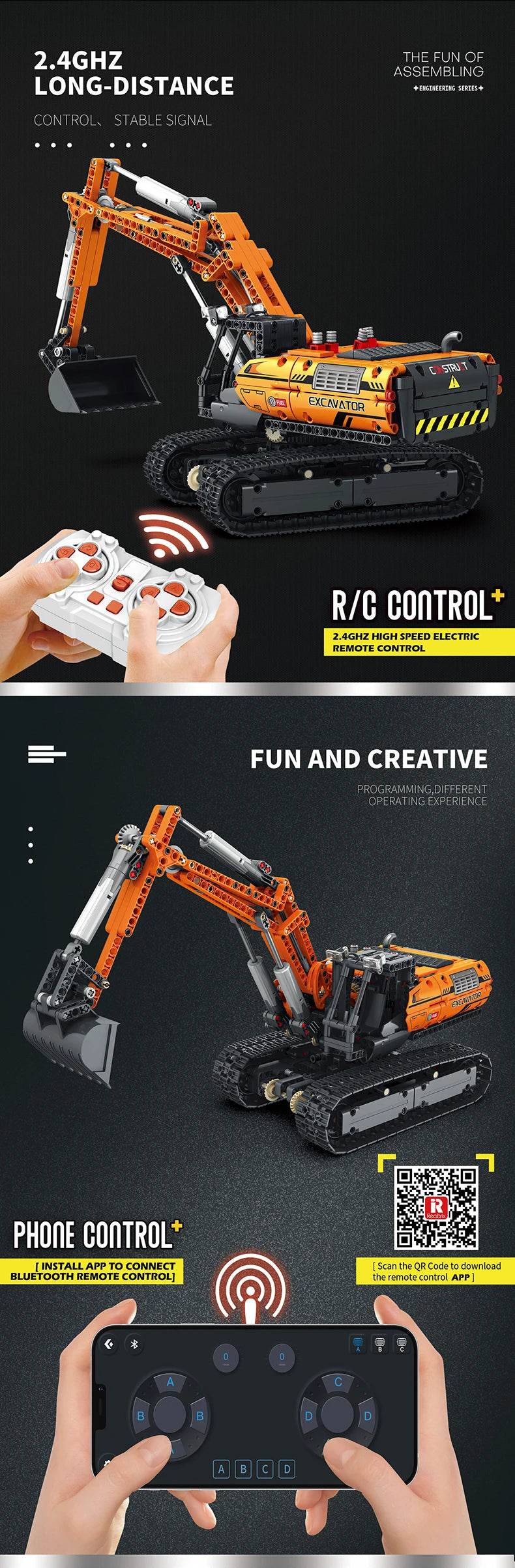 1106PCS Remote Control Excavator MOC Model Building Blocks - ToylandEU