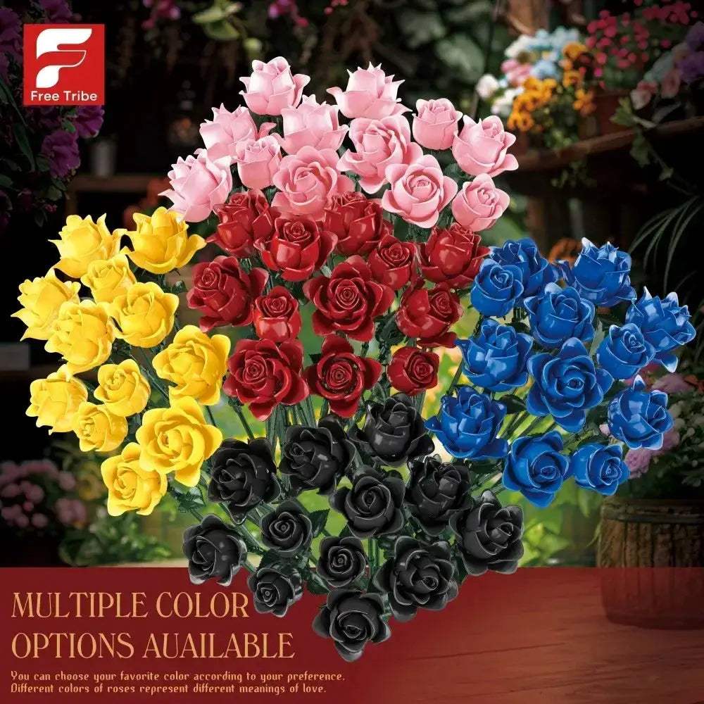 MOC 12 Red Rose Preserved Flower Building Blocks For Home Decor - ToylandEU