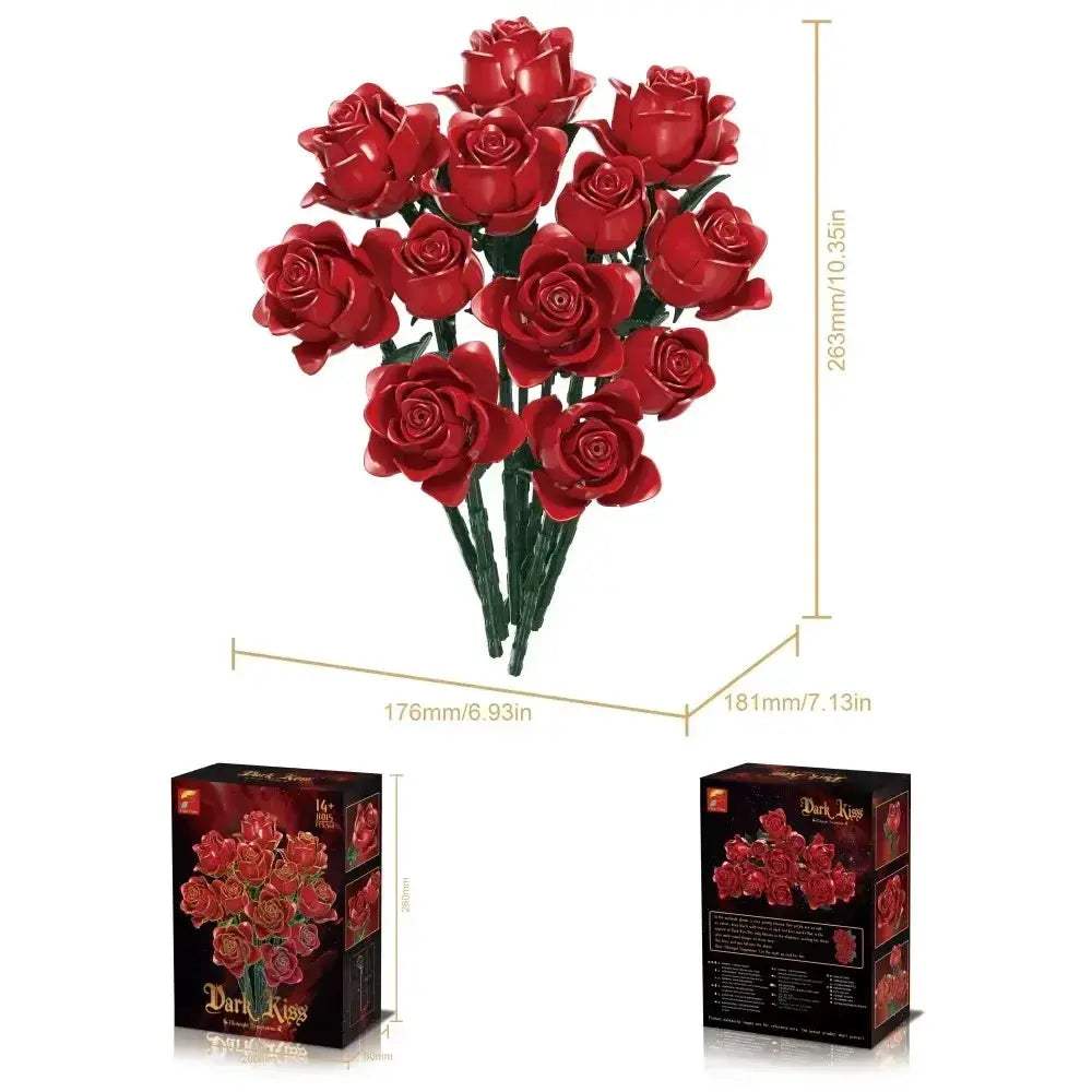MOC 12 Red Rose Preserved Flower Building Blocks For Home Decor - ToylandEU