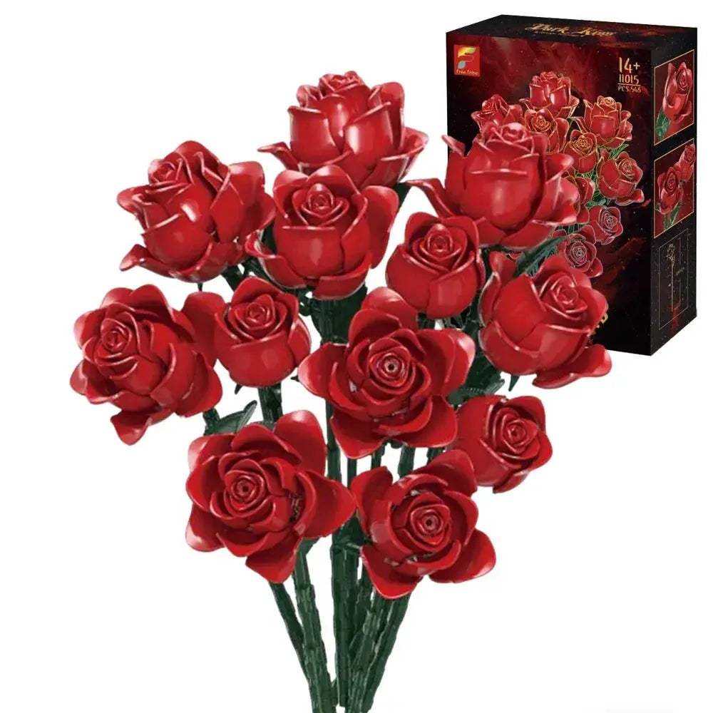 MOC 12 Red Rose Preserved Flower Building Blocks For Home Decor - ToylandEU
