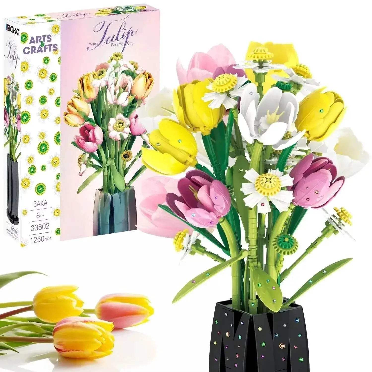 1250PCS Tulip Bouquet Building Blocks Flower Vase DIY Gift - ToylandEU