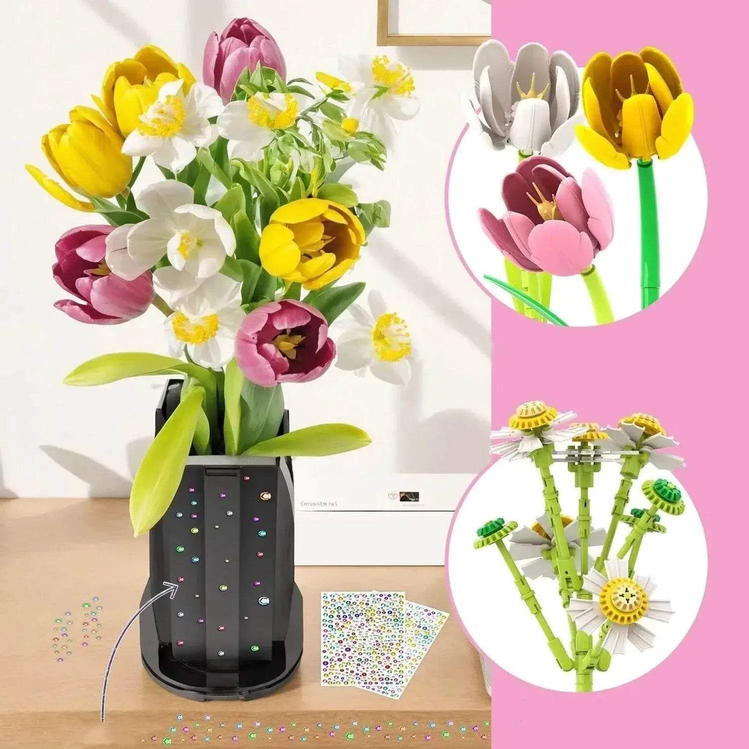 1250PCS Tulip Bouquet Building Blocks Flower Vase DIY Gift - ToylandEU