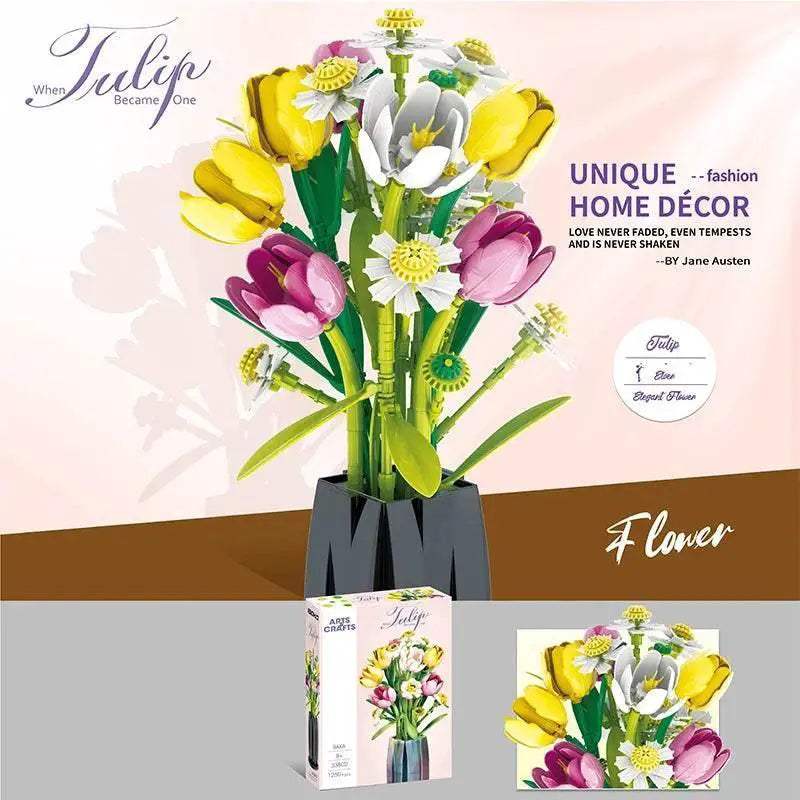1250PCS Tulip Bouquet Building Blocks Flower Vase DIY Gift - ToylandEU