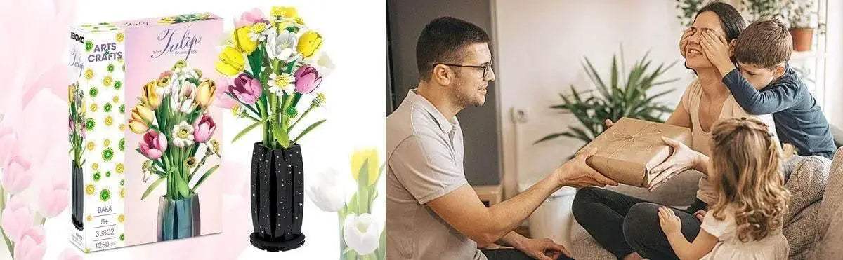 1250PCS Tulip Bouquet Building Blocks Flower Vase DIY Gift - ToylandEU