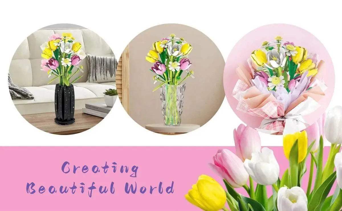 1250PCS Tulip Bouquet Building Blocks Flower Vase DIY Gift - ToylandEU