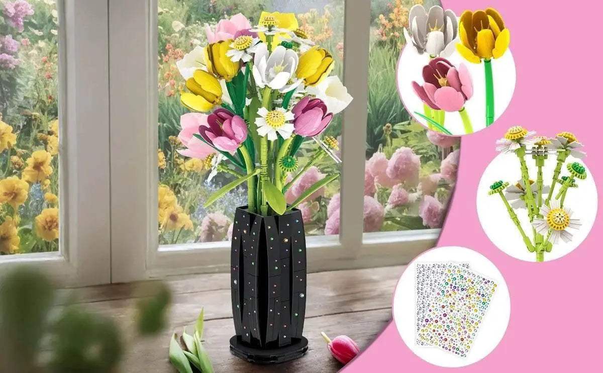 1250PCS Tulip Bouquet Building Blocks Flower Vase DIY Gift - ToylandEU