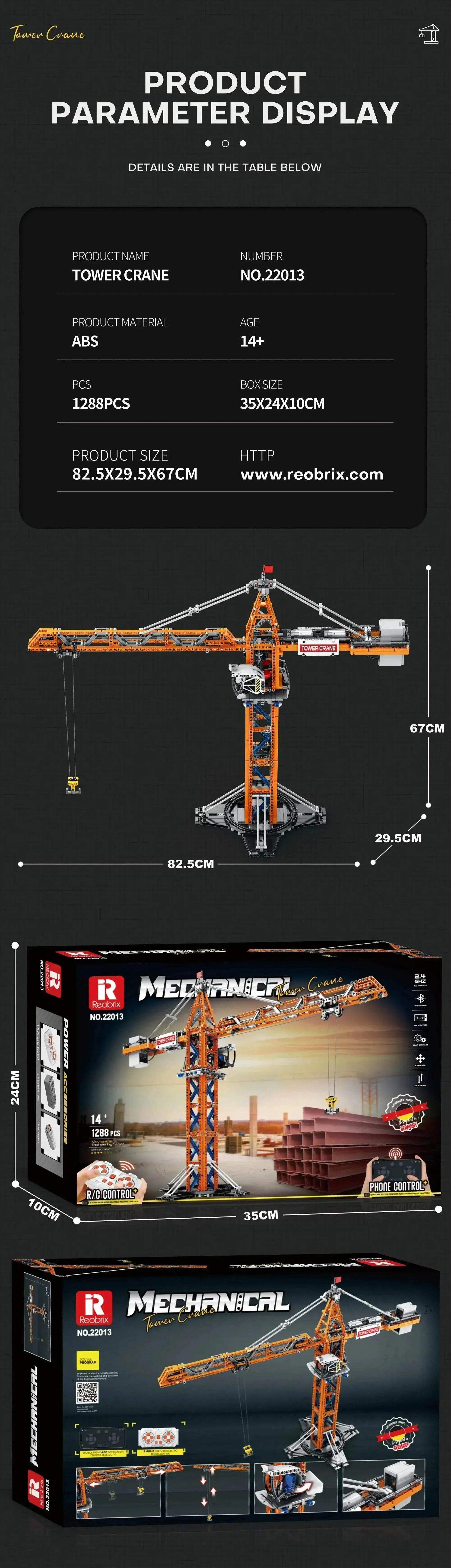  1288PCS Remote Control Tower Crane Building Blocks Toy -  ToylandEU™