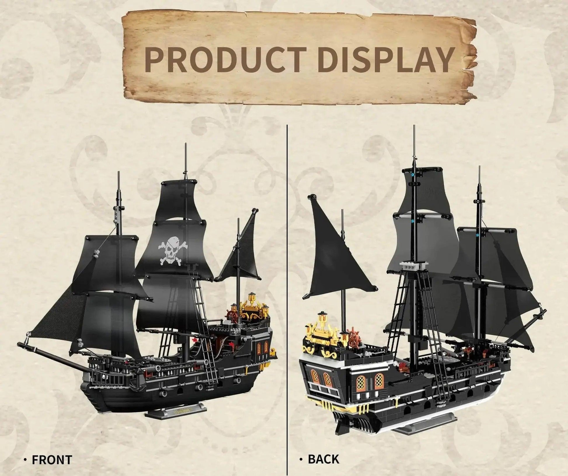  MOC 1424PCS Black Pirate Ship Building Blocks Skeleton Ghost Boat -  ToylandEU™